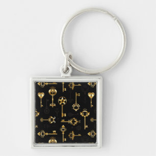 Seamless Pattern with Golden Keys Key Ring
