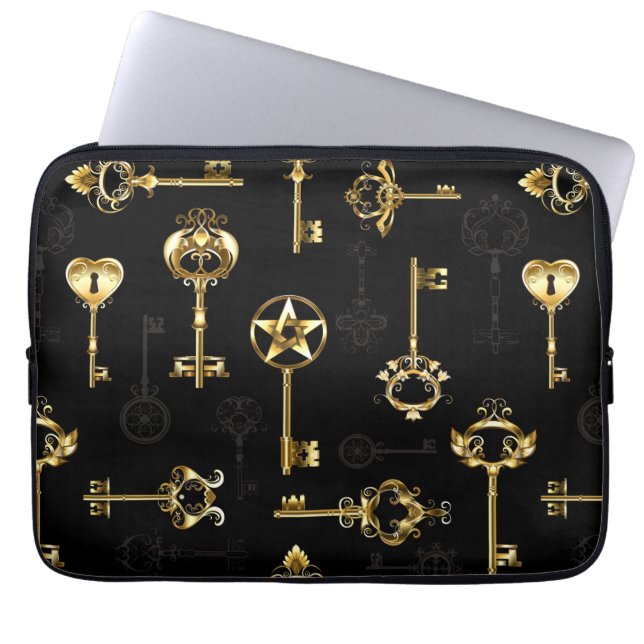 Seamless Pattern with Golden Keys Laptop Sleeve (Front)