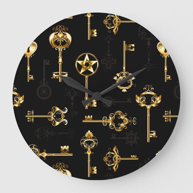 Seamless Pattern with Golden Keys Large Clock (Front)