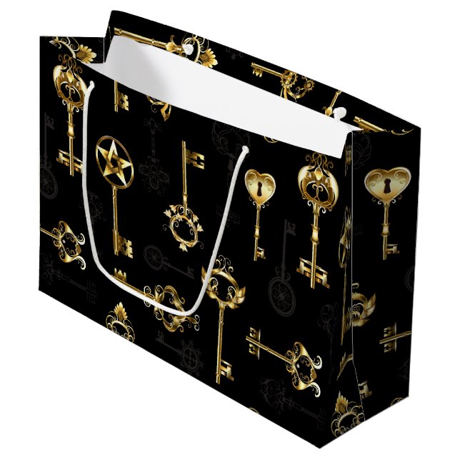 Seamless Pattern with Golden Keys Large Gift Bag (Front Angled)