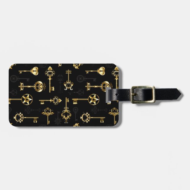 Seamless Pattern with Golden Keys Luggage Tag (Front Horizontal)