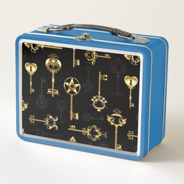 Seamless Pattern with Golden Keys Metal Lunch Box (Front)
