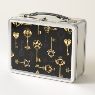 Seamless Pattern with Golden Keys Metal Lunch Box
