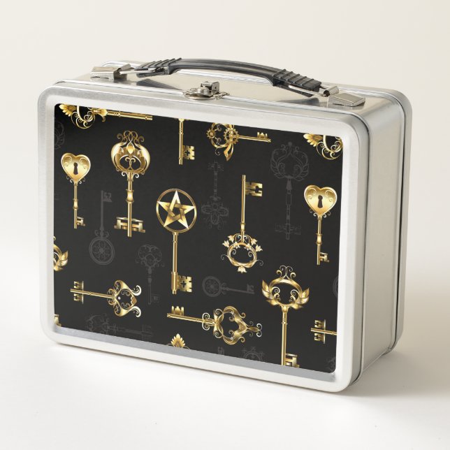 Seamless Pattern with Golden Keys Metal Lunch Box (Front)