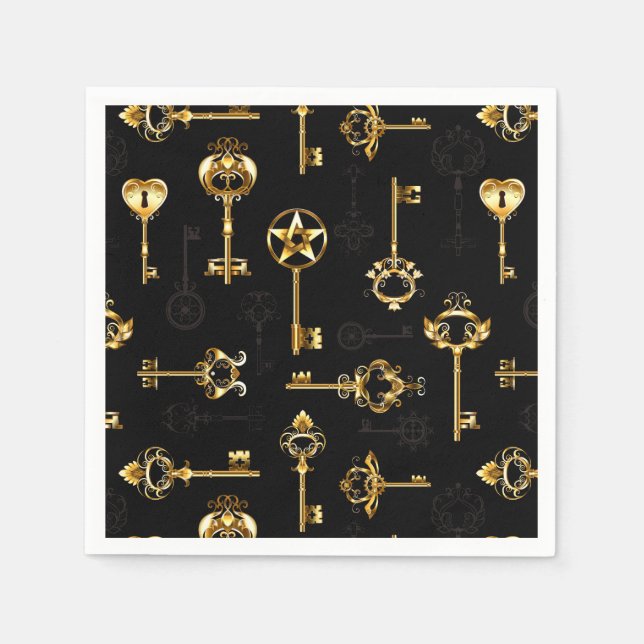 Seamless Pattern with Golden Keys Napkin (Front)