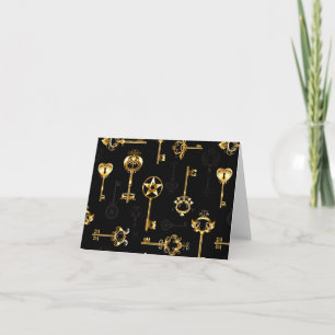 Seamless Pattern with Golden Keys Note Card
