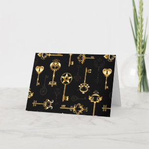 Seamless Pattern with Golden Keys Note Card