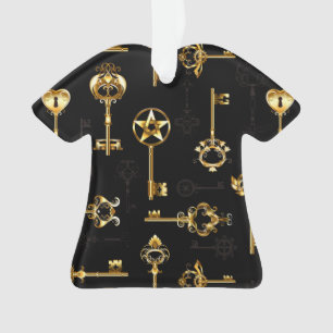 Seamless Pattern with Golden Keys Ornament