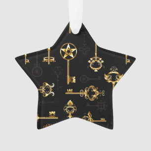 Seamless Pattern with Golden Keys Ornament