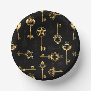Seamless Pattern with Golden Keys Paper Plate