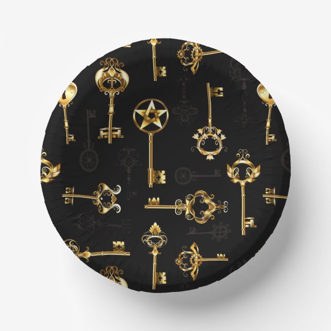 Seamless Pattern with Golden Keys Paper Plate (Front)