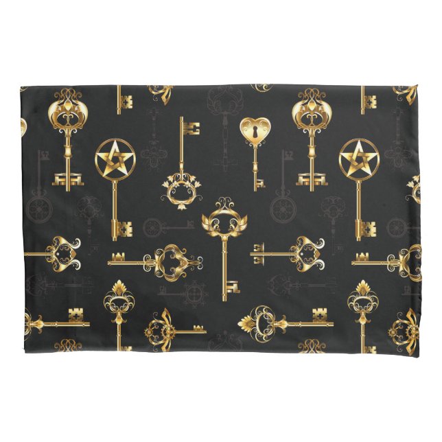 Seamless Pattern with Golden Keys Pillowcase (Front-Left)