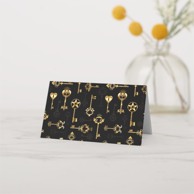 Seamless Pattern with Golden Keys Place Card (Front)