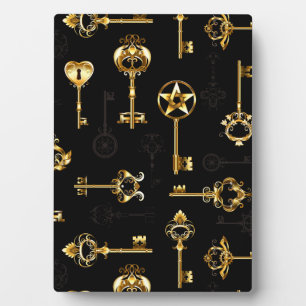 Seamless Pattern with Golden Keys Plaque