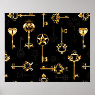 Seamless Pattern with Golden Keys Poster