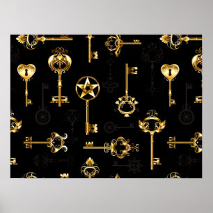 Seamless Pattern with Golden Keys Poster