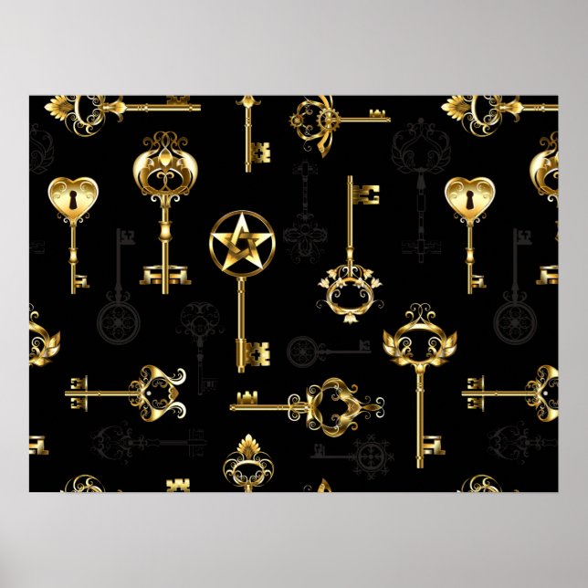 Seamless Pattern with Golden Keys Poster (Front)