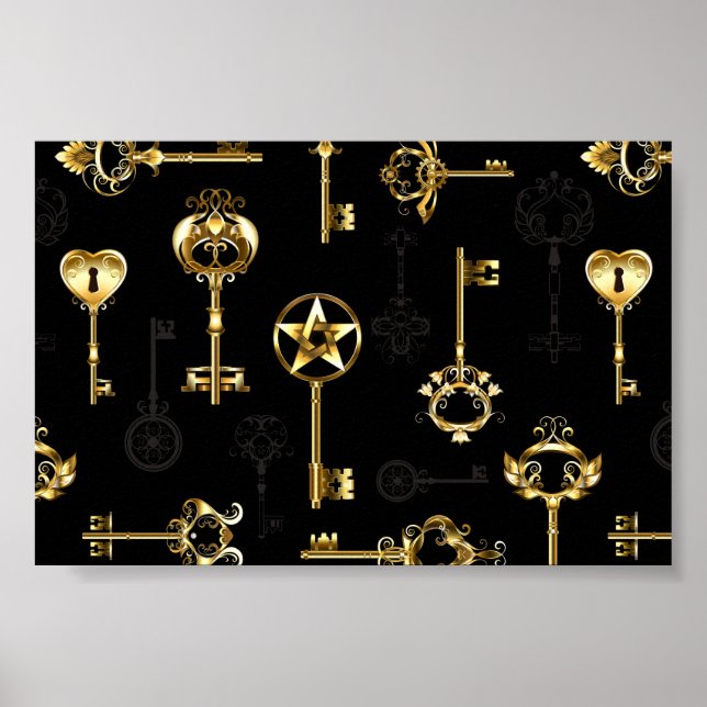 Seamless Pattern with Golden Keys Poster (Front)