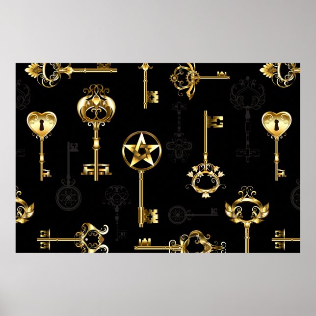 Seamless Pattern with Golden Keys Poster (Front)