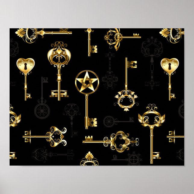 Seamless Pattern with Golden Keys Poster (Front)
