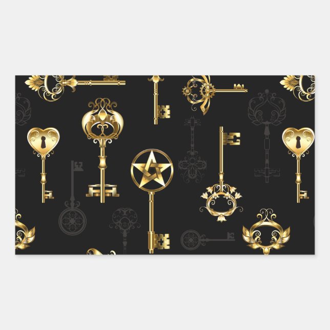 Seamless Pattern with Golden Keys Rectangular Sticker (Front)