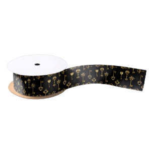 Seamless Pattern with Golden Keys Satin Ribbon