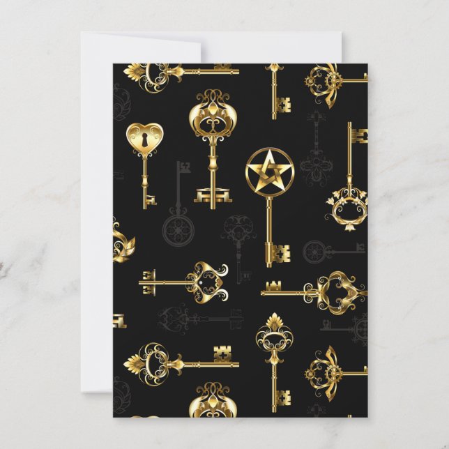 Seamless Pattern with Golden Keys Save The Date (Front)