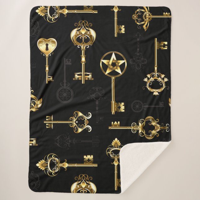Seamless Pattern with Golden Keys Sherpa Blanket (Front)
