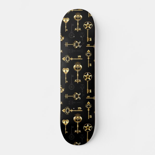 Seamless Pattern with Golden Keys Skateboard (Front)