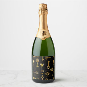 Seamless Pattern with Golden Keys Sparkling Wine Label