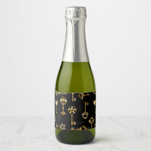 Seamless Pattern with Golden Keys Sparkling Wine Label