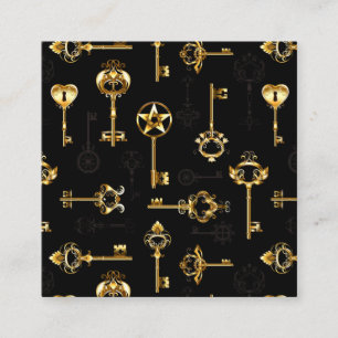 Seamless Pattern with Golden Keys Square Business Card