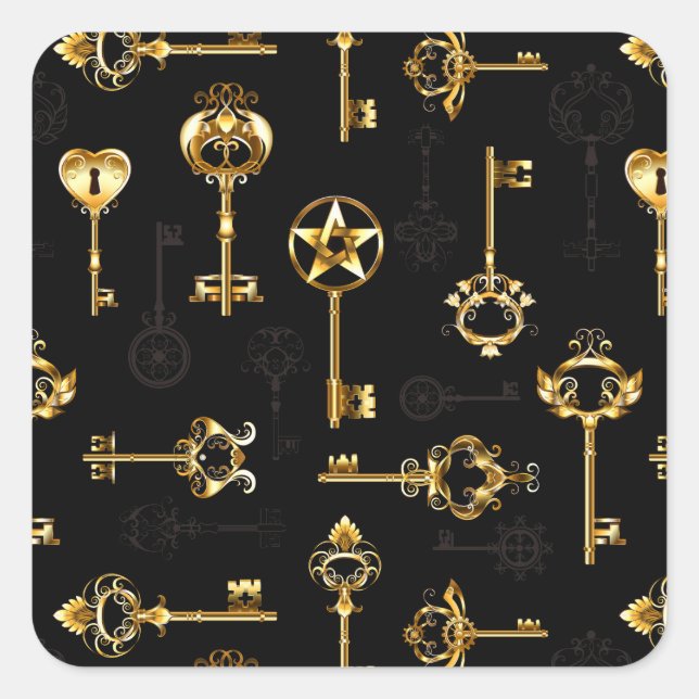 Seamless Pattern with Golden Keys Square Sticker (Front)