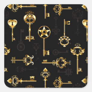 Seamless Pattern with Golden Keys Square Sticker