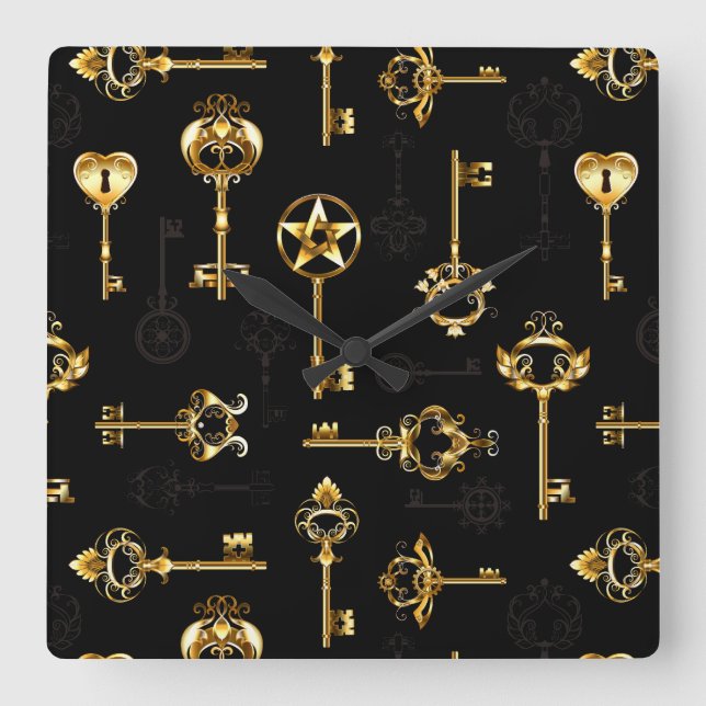 Seamless Pattern with Golden Keys Square Wall Clock (Front)