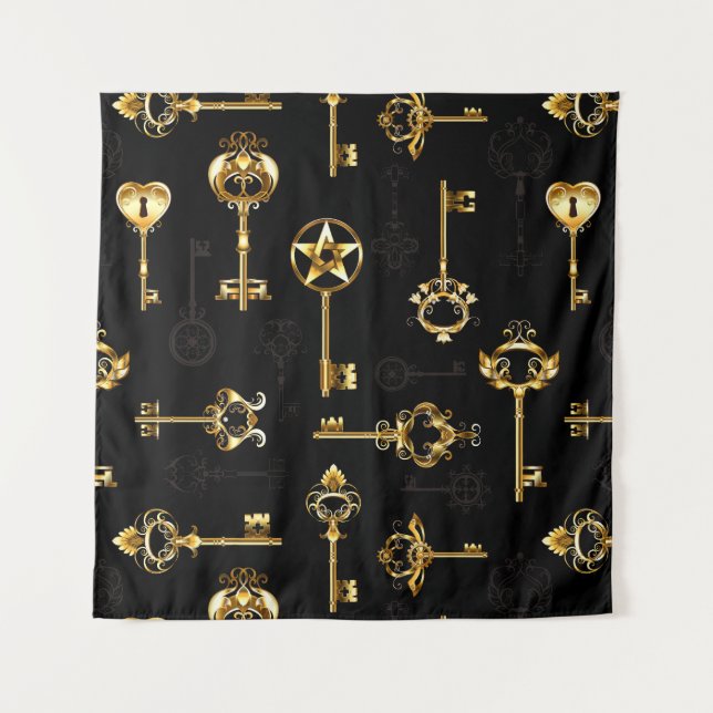 Seamless Pattern with Golden Keys Tapestry (Front)