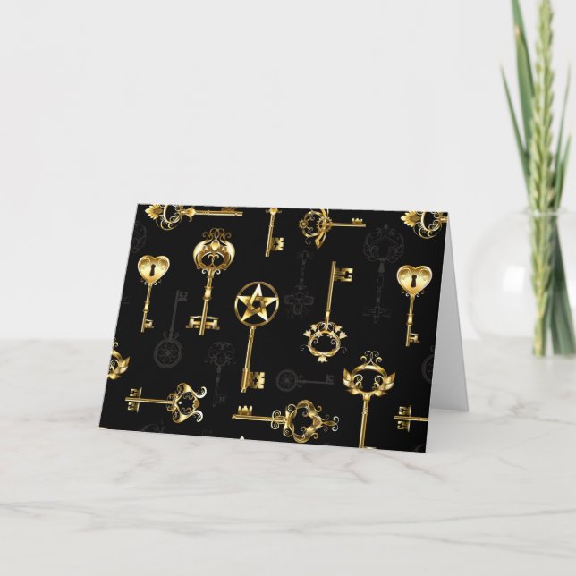 Seamless Pattern with Golden Keys Thank You Card (Front)
