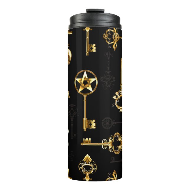 Seamless Pattern with Golden Keys Thermal Tumbler (Front)