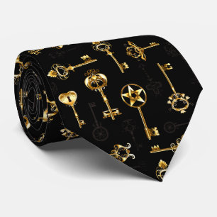 Seamless Pattern with Golden Keys Tie