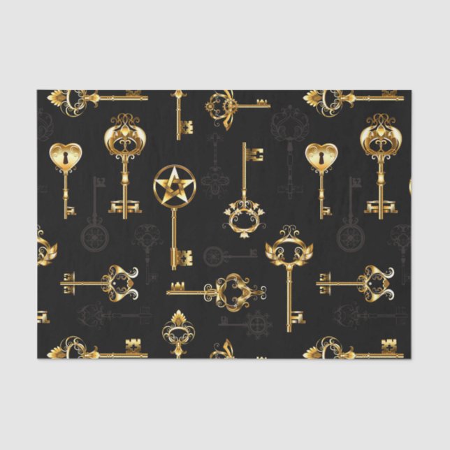 Seamless Pattern with Golden Keys Tissue Paper (Front)