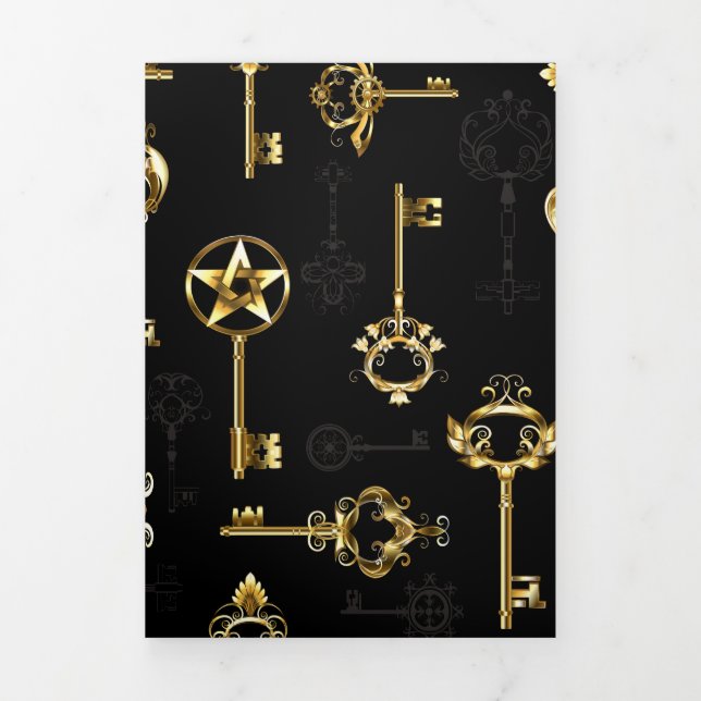 Seamless Pattern with Golden Keys Tri-Fold Invitation (Cover)