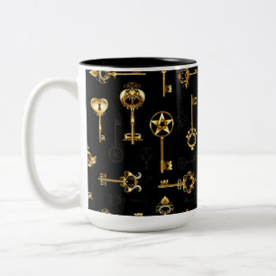 Seamless Pattern with Golden Keys Two-Tone Coffee Mug