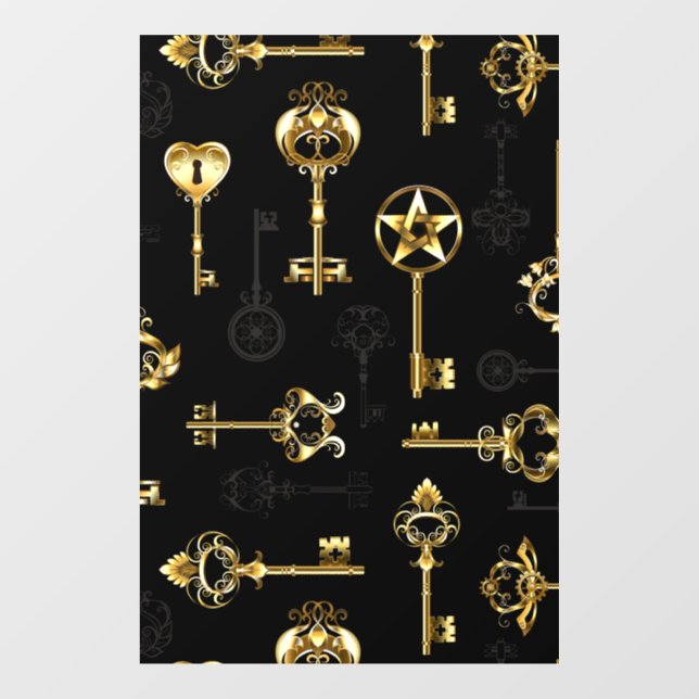 Seamless Pattern with Golden Keys Window Cling (Sheet)
