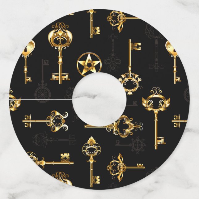 Seamless Pattern with Golden Keys Wine Glass Tag (Front)