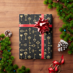 Seamless Pattern with Golden Keys Wrapping Paper