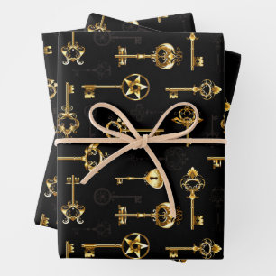 Seamless Pattern with Golden Keys Wrapping Paper Sheet