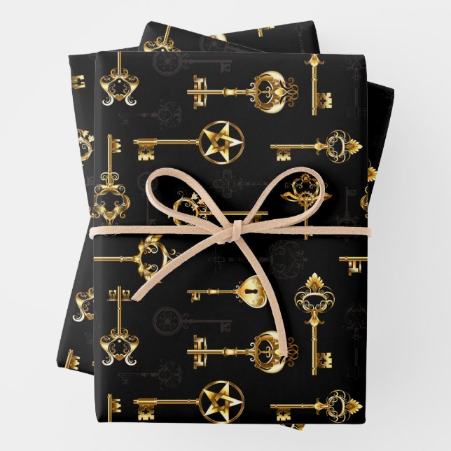 Seamless Pattern with Golden Keys Wrapping Paper Sheet (In situ)