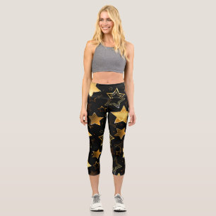 Seamless pattern with Golden Stars Capri Leggings