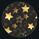 Seamless pattern with Golden Stars Classic Round Sticker<br><div class="desc">Seamless with Golden Stars on Black background. Gold star.</div>