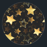 Seamless pattern with Golden Stars Classic Round Sticker<br><div class="desc">Seamless with Golden Stars on Black background. Gold star.</div>